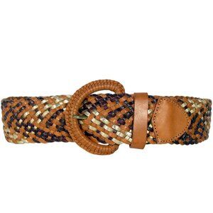 LINEA PELLE Wide Tri-Color Espresso/Cognac/Gold Braided Leather Belt S